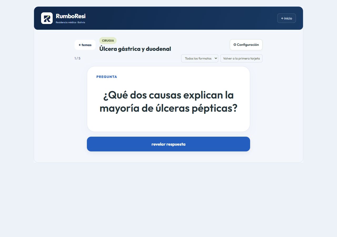 Pregunta real de una flashcard de Úlcera gástrica y duodenal de RumboResi